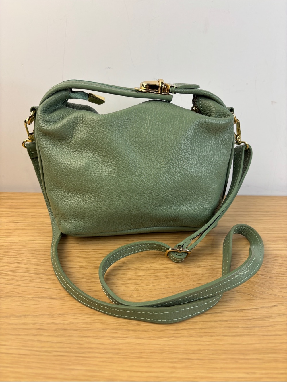 Borse in Pelle (Italian -Genuine‎ Pebbled Leather) in Sage Green Soft